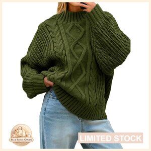 Oversized Cable Knit Pullover Sweater Chunky Turtleneck Button Up Y2K Chic